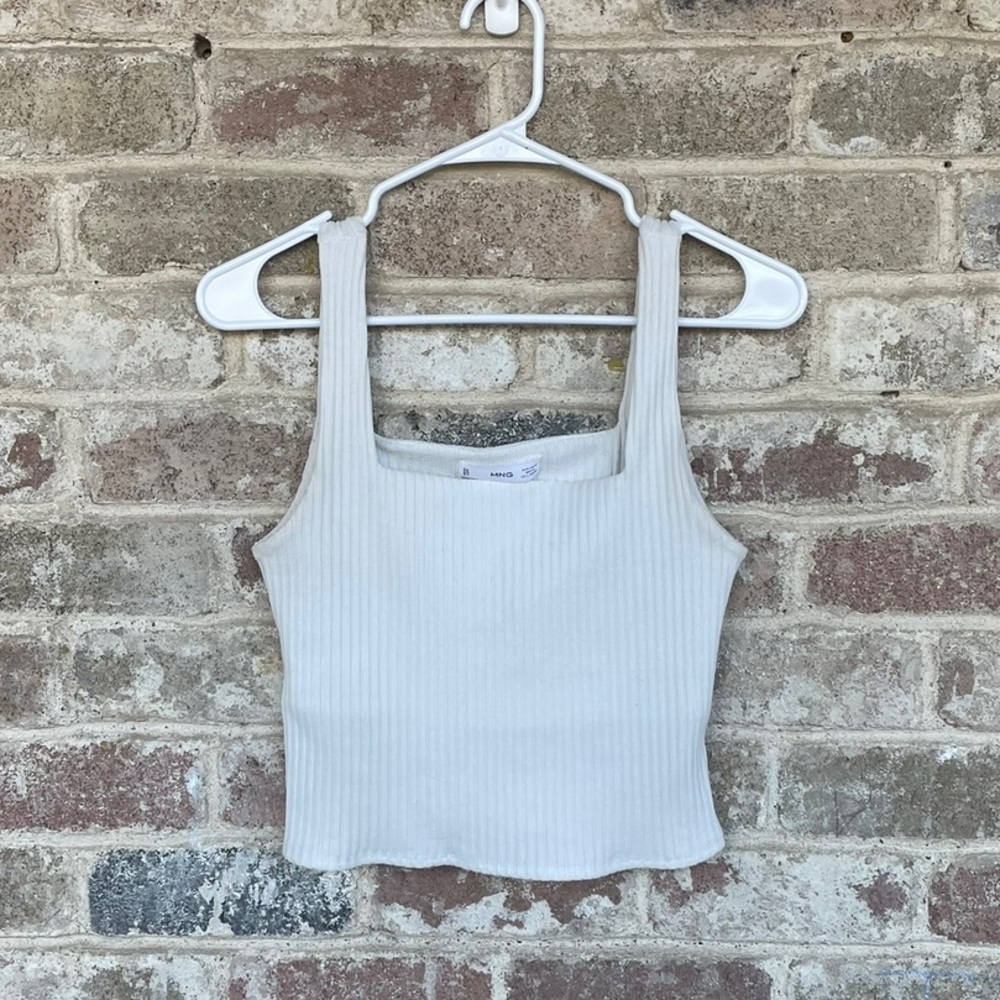 Mango White Rib-Knit Square-Neck Crop Tank - Picture 3 of 5
